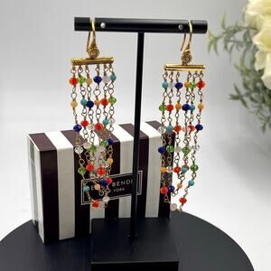 Henri Bendel Rainbow Multicolor Bright‎ Beaded Chandelier Pierced Earrings New